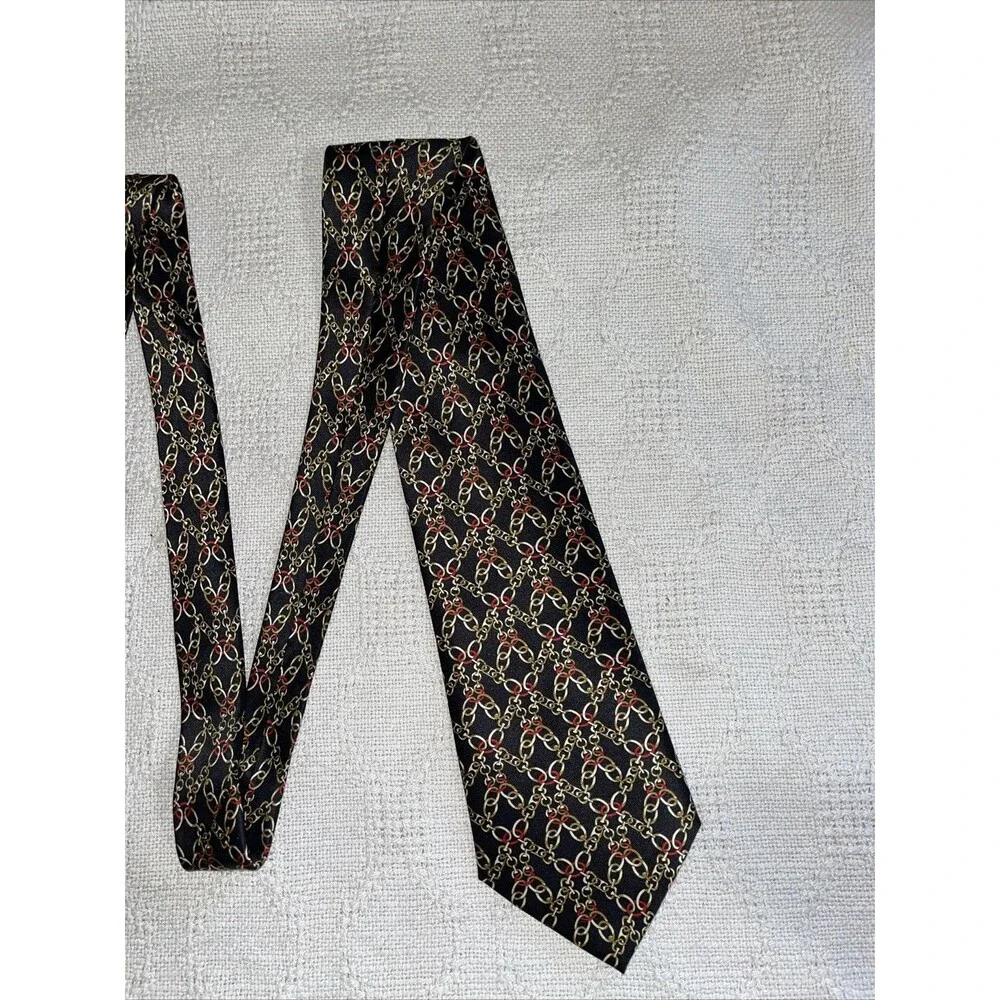 Ashford & Brooks Men’s Dress Tie Size 57” 3.75” Black Chain Motif Silk Business